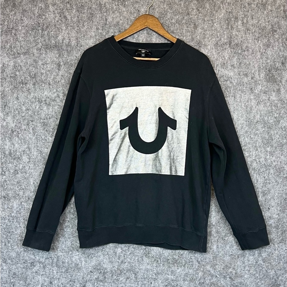 True Religion Men's Metallic Logo-Print Cotton Jersey Crew Sweatshirt Size XL